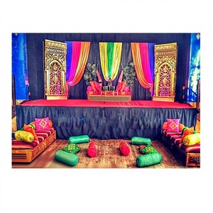 การตกแต่งเวทีงานแต่งงานมุสลิมแบบดั้งเดิม ฉากหลังม่านสีเขียวสำหรับงานเมห์นดี ตกแต่งงานแต่งงานแบบเอเชีย งานเลี้ยงกลางคืนซันเกต - Product Image 3
