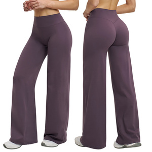 CIYING工場製 レディース ワークアウト ストレート ワイドレッグ ヨガパンツ カスタムロゴ ブラッシュド加工 ソフト カジュアル ハイウエスト ヨガレギンス - Product Image 1