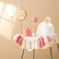 Guirlande personnalisée faite à la main style bohème pour le premier anniversaire de bébé, bannière à pompons en feutre, décorations en bois pour chaise haute, ensemble de décoration pour fête d'anniversaire