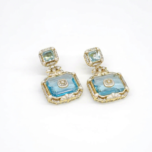 Boucles d'oreilles pendantes Meenakari 12808 avec pierre de topaze, plaquées or, avec imitation perle, design géométrique, pour femmes, bijoux de fête - Product Image 1