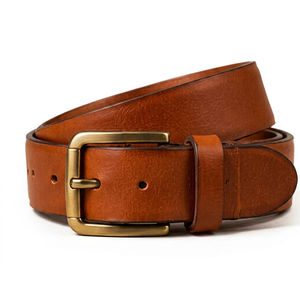 Ceinture en cuir véritable noire unie avec boucle ardillon rectangulaire en cuivre, formelle et durable pour homme - Product Image 1
