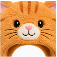 Topi Boneka Kucing Tabby Oranye dengan Penutup Telinga |   Topi Musim Dingin Boneka Hewan Lembut OEM Kustom Grosir untuk Anak-anak