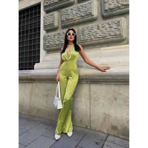 Combinaison bustier en satin vert olive, style imprimé décontracté pour les saisons printemps, été, automne - Product Image 4