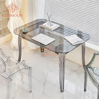 Table d'événement de mariage moderne en acrylique transparent avec plateau en verre trempé, cadre en résine écologique, mobilier d'hôtel durable pour mariage