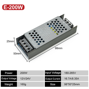 Ngân sách thân thiện với mô hình siêu mỏng dẫn ánh sáng biến áp S-200W + 24V AC180-265V chuyển mạch cung cấp điện 50Hz đầu ra - Product Image 2