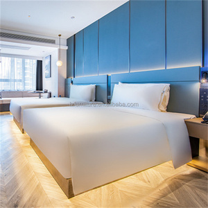 Hotel Room Furniture Set Wooden <b>Base</b> Twin <b>Single</b> <b>Beds</b> with Upholstered Headboard Panel Nightstand for Budget Hotel Project FF&E - Product Image 5