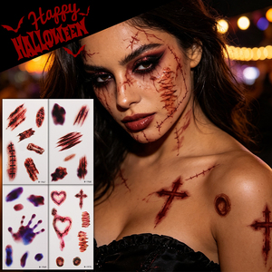 Autocollant de tatouage temporaire réaliste pour Halloween : égratignures, blessures, trous de balles, maquillage SFX, cosplay, imperméable, art corporel - Product Image 3
