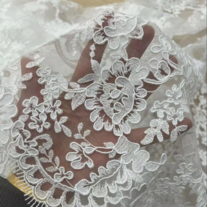 Robe de mariée en dentelle <span class=keywords><strong>jacquard</strong></span> de tulle <span class=keywords><strong>français</strong></span> à cordon, 100 % polyester, tissu respirant à cils, brodé, pour robe de mariée - Grande Vente - Product Image 1