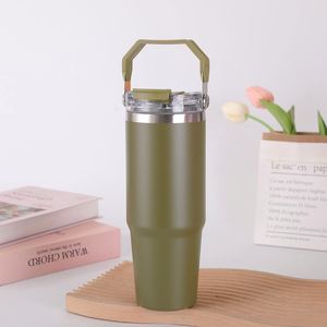 Mug de voyage isotherme sous vide 20oz 30oz avec poignée, couvercle, paille et base antidérapante pour boissons froides - Product Image 6