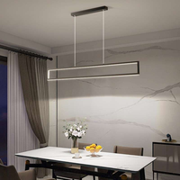 Lustres en fer rectangulaires géométriques minimalistes modernes, hauteur réglable, taille moyenne, LED à intensité variable, noirs, pour salles à manger, bars