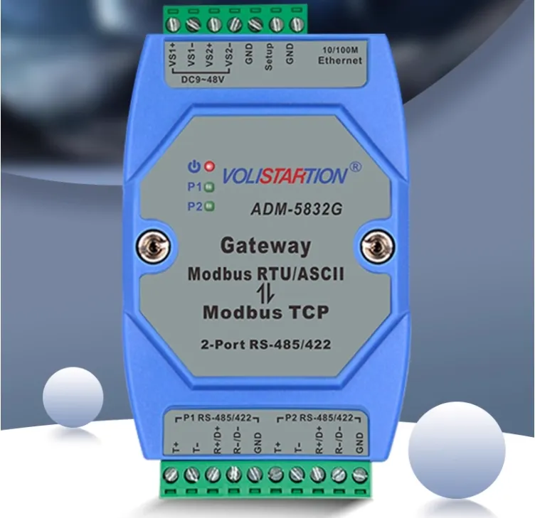 ADM-5832G דרגה תעשייתית 2 יציאות 485 Modbus שער Modbus RTU למודבוס TCP ADM-5832G