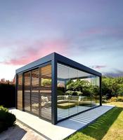 Kits de système de toiture à persiennes en aluminium bioclimatique avec revêtement en poudre imperméable et écran pour gazebo de jardin extérieur