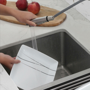 Robinet de cuisine <span class=keywords><strong>professionnel</strong></span> à deux poignées avec pulvérisateur robuste - Product Image 4