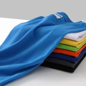 Kaus ukuran besar poliester katun leher bulat 180gsm grosir cetak LOGO kustom kaos polos warna solid kualitas tinggi