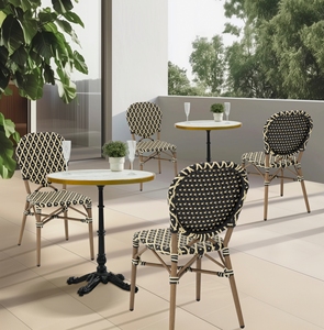 Chaise de bistrot française empilable pour l'extérieur avec structure en aluminium, imprimé bambou, rotin PE tressé résistant aux intempéries pour café <span class=keywords><strong>parisien</strong></span> et terrasse - Product Image 2
