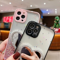 Coque de téléphone pour iPhone 13, coque de téléphone en époxy avec paillettes dégradées, coque pour iPhone 13 avec miroir en forme de cœur