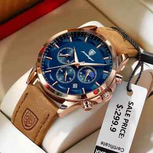 Orologio da Polso da <span class=keywords><strong>Uomo</strong></span> Poedagar 928 Vintage, al Quarzo, con Data e <span class=keywords><strong>24</strong></span> <span class=keywords><strong>Ore</strong></span>, Cinturino in Pelle, Cronografo di Lusso alla Moda - Product Image 1