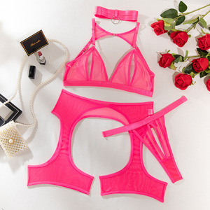 Nouvel ensemble de lingerie sexy et très tendance pour femme, avec poitrine ouverte et dos ajouré, lot de quatre pièces - Product Image 5
