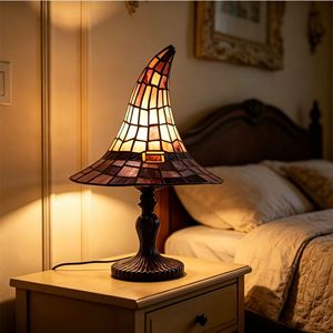 Stained Glass Resin Witch Hat Eco-Friendly LED Lamp Handmade Nightstand Night Light Home Decor Gift - Product Image 4