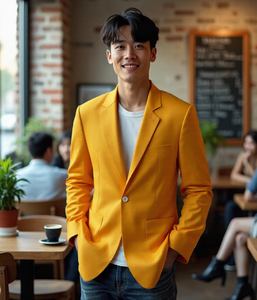 Giacca da <span class=keywords><strong>Uomo</strong></span> Stile Coreano Casual Elegante Monopetto <span class=keywords><strong>Slim</strong></span> Fit Multicolore Brillante e Fresco per Lavoro Quotidiano Vendita all'Ingrosso - Product Image 1