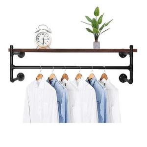 رف معدني للملابس من الحديد الزهر مثبت على الحائط صناعي ، أنبوب معلق لغرفة المعيشة - Product Image 1