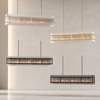 Suspension rectangulaire moderne aspect cristal finition laiton pour hôtel, salle à manger, projet de villa