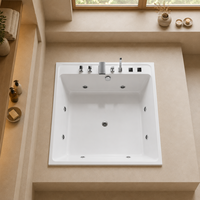 Baignoire carrée en acrylique à hydromassage encastrable avec jets d'angle, robinet cascade et boutons de commande, 51 pouces