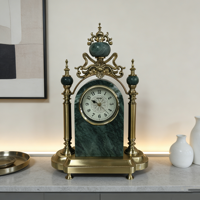 Horloge de table vintage en marbre naturel et laiton, silencieuse, style européen classique, décoration de cheminée, horloge de bureau