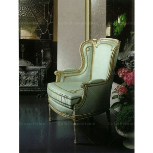 French Royal Luxury Wooden Armchair <strong>Green</strong> Fabric <strong>Accent</strong> <strong>Chair</strong> - Product Image 1