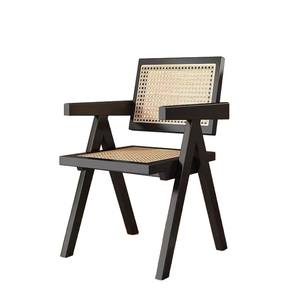 Solid Wood Rattan Chair Rectangular <b>Backrest</b> Garden Chair With Cushion For Home Use - Product Image 2