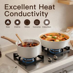Juego de Utensilios de Cocina Modernos de Lujo de Aluminio Fundido Blanco No Tóxico con Tapa de Vidrio, Olla Antiadherente, Sartén, Apto para Lavavajillas - Product Image 5