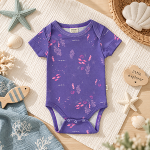 Combinaison bébé en coton confortable avec un adorable imprimé océan violet pour des tenues quotidiennes adorables pour bébés. - Product Image 4