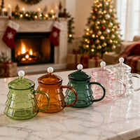 Mug en verre dégradé 350 ml avec couvercle et poignée, en borosilicate, pour café, thé, jus, cadeau de Noël