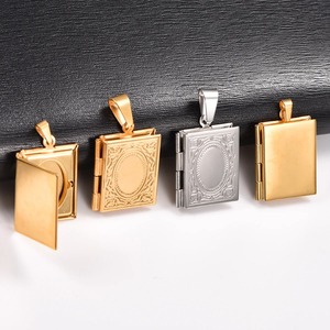 Collier pendentif médaillon photo en acier inoxydable en forme de livre pour femmes et hommes, avec cadre photo ouvrable gravé, breloques et chaîne en métal, bijoux - Product Image 3