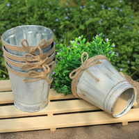 Rétro Vintage Corde Artisanat Étain Métal Fer Baril Fleur Seau Pot Suspendu Balcon Jardin Succulent Cactus Plante Planteur Décor