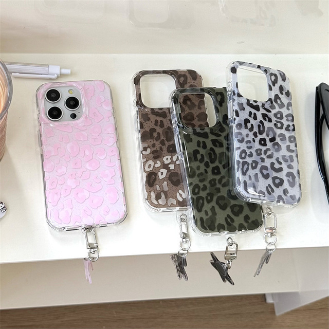 Simple Double Layer Gradient Leopard Print with Star Pendant Drop Resistant Phone Case