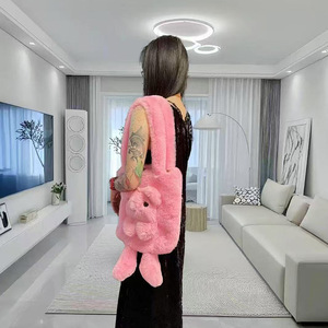 Sac à bandoulière en fausse fourrure de lapin, forme carrée verticale, avec boucle magnétique, sac à main tendance pour femmes, usage quotidien - Product Image 2