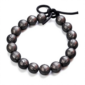 Pulsera de Acero de Damasco con Cuentas – Esferas Metálicas Audaces, Pulsera de Puño con Forma de Luna, 9mm de Ancho, 2-3mm, Regalo de Moda para Él - Product Image 1
