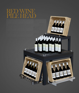 사용자 정의 레드 와인 디스플레이 선반 슈퍼마켓 고급 와인 선반 유명한 스틸 및 목재 디스플레이 캐비닛 - Product Image 6