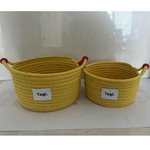 Tagi Woven <b>Storage</b> <b>Basket</b> Round Cotton <b>Rope</b> Handmade Organizer For Toys Cosmetics Snacks Bedroom Desk Use Yellow Pink Blue - Product Image 2