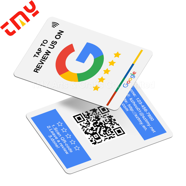 Customized CR80 Plastic Programmable Access Control Cards QR Code 13.56MHz Frequency NFC 213/215/216 Google Review NFC Card