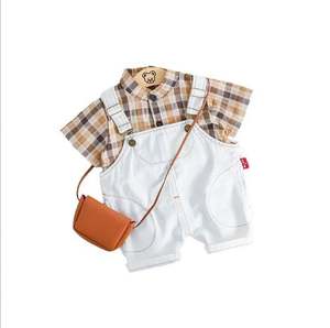Ensemble d'été moderne pour enfants : chemise à carreaux en coton et jean à bretelles pour garçons et filles - Product Image 5