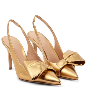 Proveedores Verificados de Zapatos de Tacón Alto con Plataforma y Lazo Dorado Metálico para Mujer, Modelo 2026, de Lujo - Product Image 1