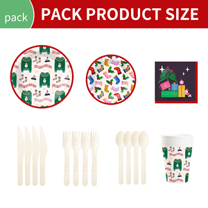 DAMAI Juego de Platos y Vasos Desechables de Papel con Diseño de Suéter y Calcetines Navideños para Fiestas de Navidad - Product Image 6