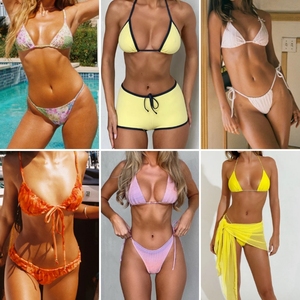 Nouveau <span class=keywords><strong>Maillot</strong></span> <span class=keywords><strong>de</strong></span> <span class=keywords><strong>Bain</strong></span> Bikini <span class=keywords><strong>Femme</strong></span> Tendance Sexy Taille Haute Couleur Unie Motif Dentelle Lavée Tenue <span class=keywords><strong>de</strong></span> Plage Grande Taille - Product Image 5