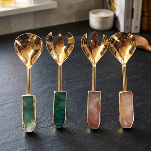 Lot de 6 couverts en onyx rose et agate, faits à la main, plaqués cristal, sculptés, forme irrégulière, pour la maison et la table, semi-précieux - Product Image 4