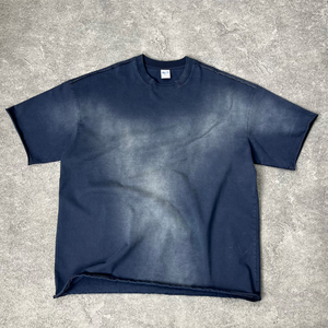 Heavyweight Custom logo Curling Distressed 100% Cotton 305gsm Plain Blank Oversized Drop Shoulder O-neck Streetwear Men <b>Tshirt</b> - Product Image 1