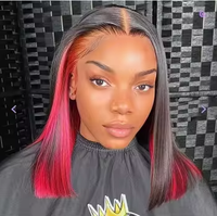 Perruques Bob en promotion, couleur cachée Peekaboo, mèches rouges, bleues et roses, double densité, ultra-lisses, transparentes HD, perruques frontales complètes en dentelle
