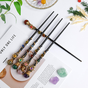 Vente chaude artisanale cristal baguette magique sphère en pierre naturelle avec manche en bois conçu pour les enfants cadeau - Product Image 5
