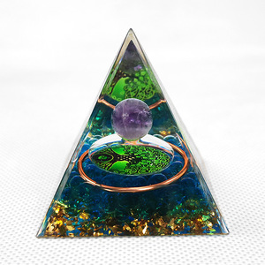 <b>Crystal</b> Epoxy Pyramid Resin Craft With Purple Ball <b>Tree</b> Of Life Design Home Decoration Desktop Ornament - Product Image 1